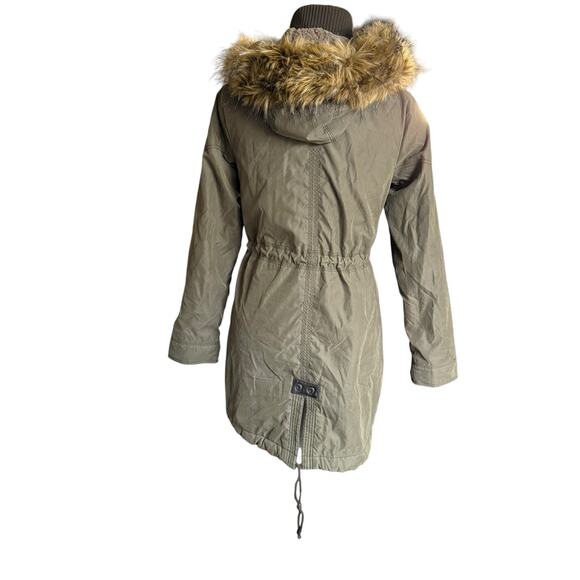 Abercrombie & Fitch Utility Parka Womens L Green Sherpa Lined Faux Fur Hood - Picture 6 of 16